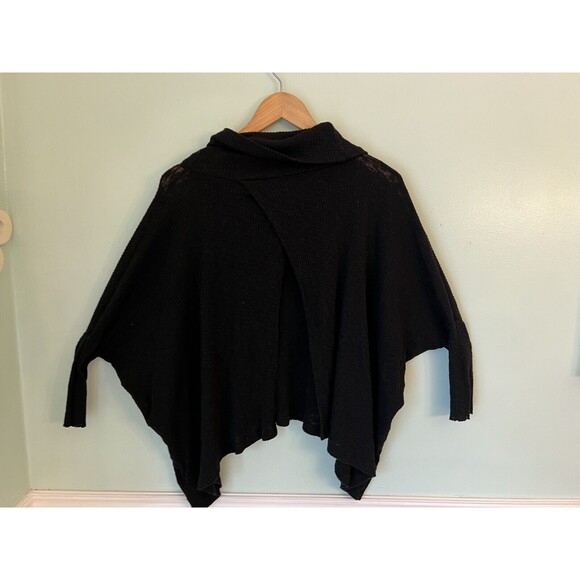 Free People Small FP Beach Boho Black Sweater Cowl Neck Light Poncho Shawl Wrap - Picture 5 of 8